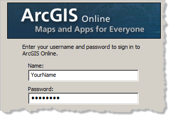 ArcGIS Online 登录对话框，用户名和密码已填入